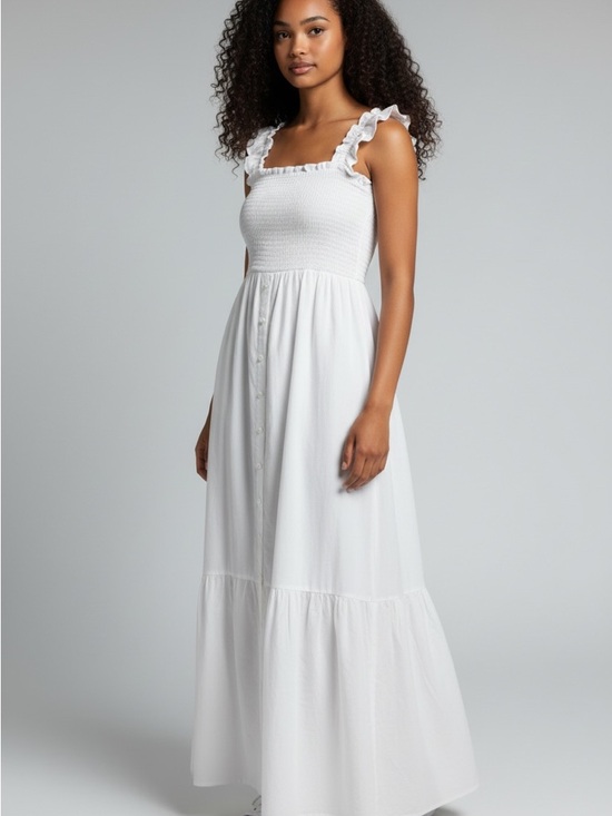 Dresses & Skirts - Venus Smocked Ruffle-Strap White Maxi Dress Size 8